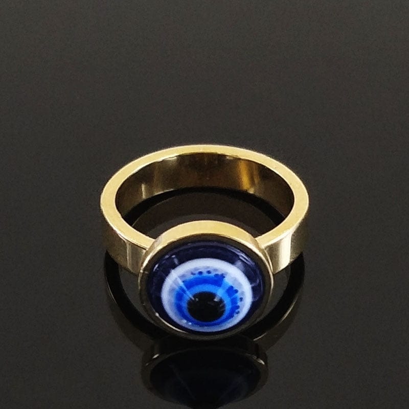 Greek Evil Eye 5 Evil Eye Stainless Steel Golden Ring