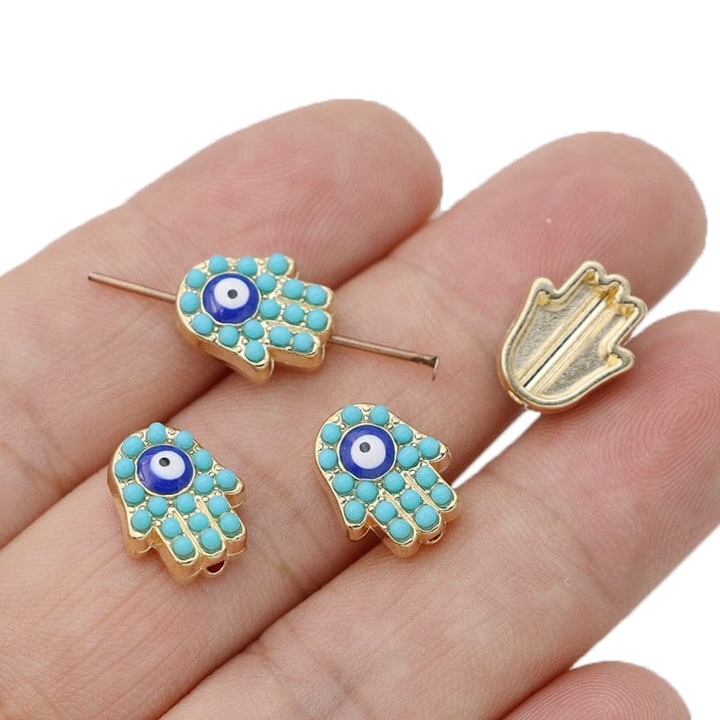 Greek Evil Eye Aqua & Blue 10PCS Hamsa Hand Evil Eye beads