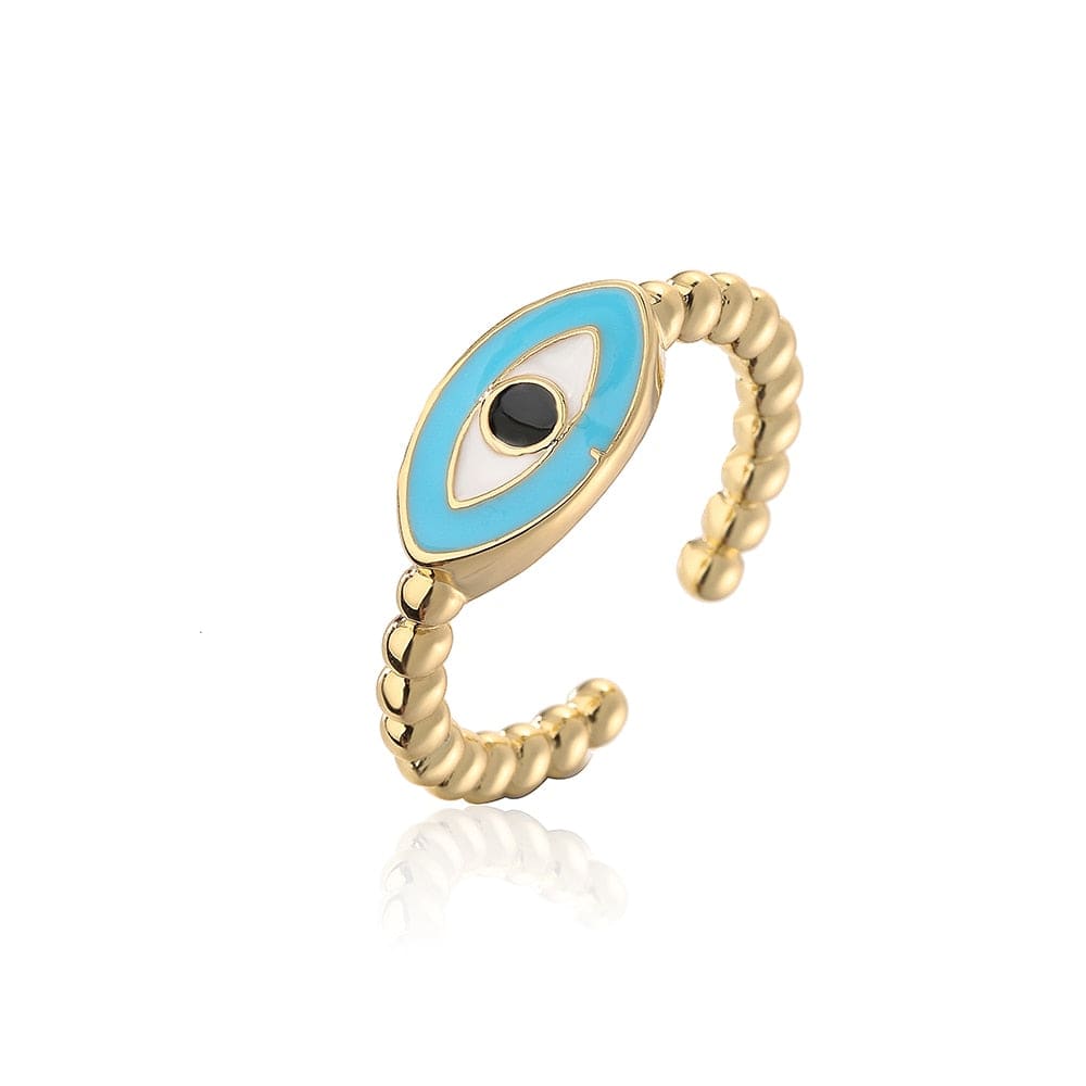 Greek Evil Eye Aqua Copper Evil Eye Adjustable Ring