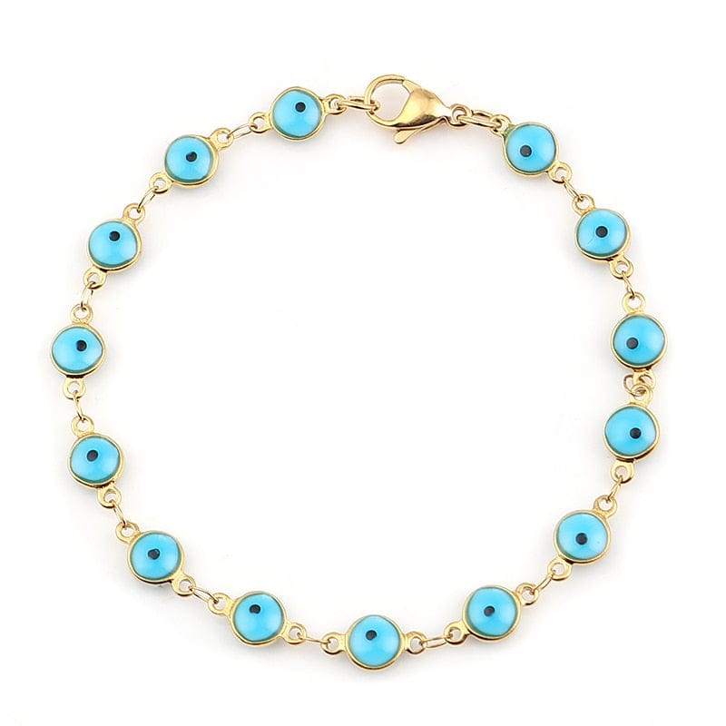 Greek Evil Eye Aqua Multicolor Evil Eye Gold Chain Bracelets