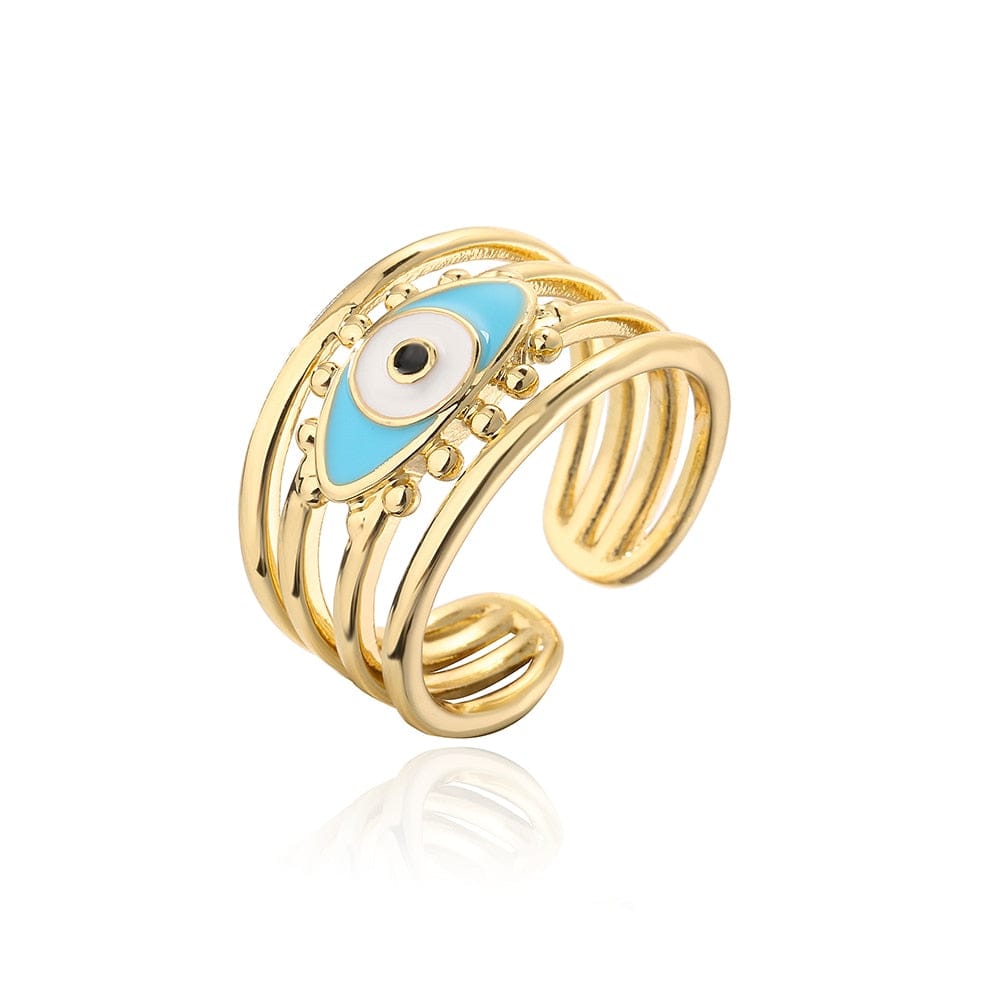 Greek Evil Eye Baby Blue Copper Evil Eye Adjustable Ring