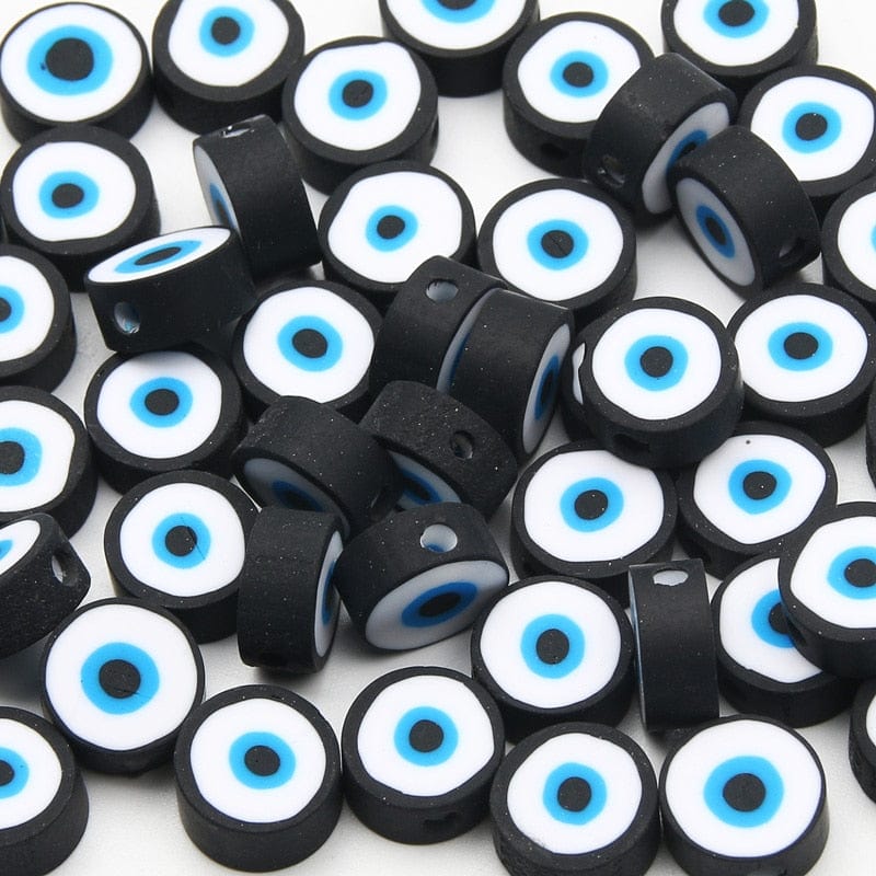 Greek Evil Eye Black / 20 Pieces Classic Evil Eye Round Clay Beads