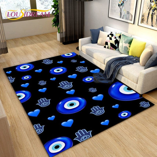 Greek Evil Eye Black & Blue / 40x60cm Evil Eye Unique Designs Non-slip Rugs