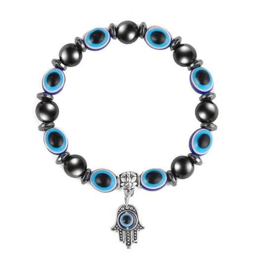 Greek Evil Eye Black & Blue Classic Hamsa Hand-Beaded Bracelet