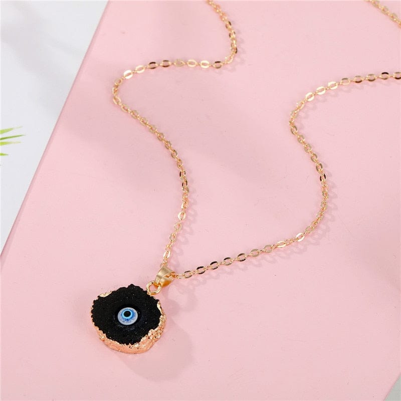 Greek Evil Eye Black Evil Eye Druzy Round Necklace