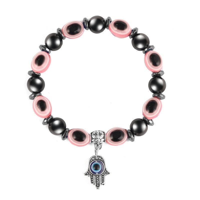 Greek Evil Eye Black & Pink Classic Hamsa Hand-Beaded Bracelet