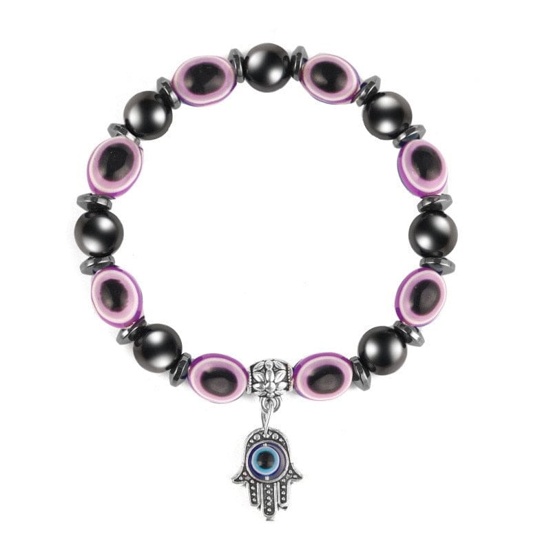 Greek Evil Eye Black & Purple Classic Hamsa Hand-Beaded Bracelet