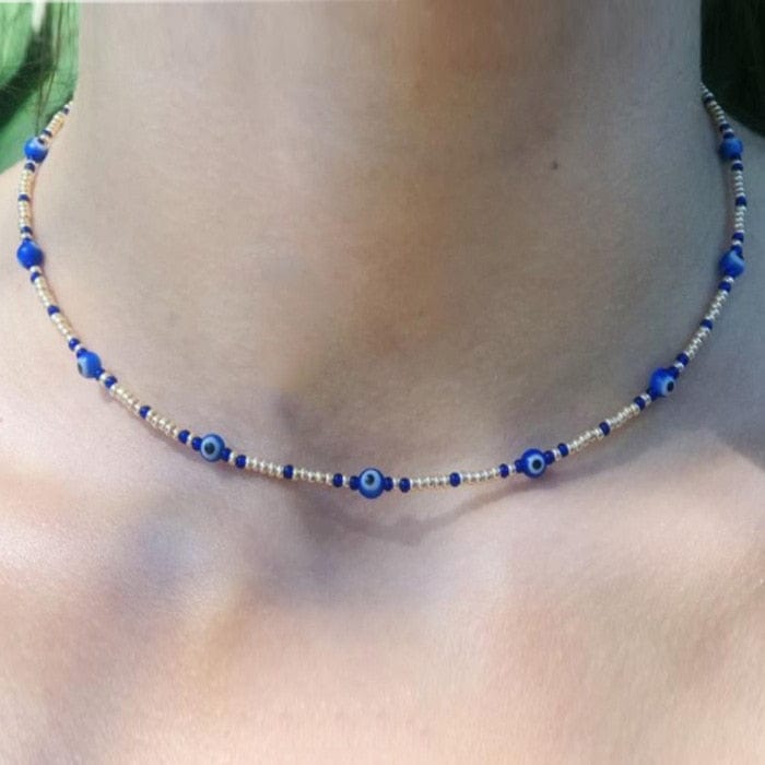 Greek Evil Eye Blue And White Evil Eye Beads Necklace