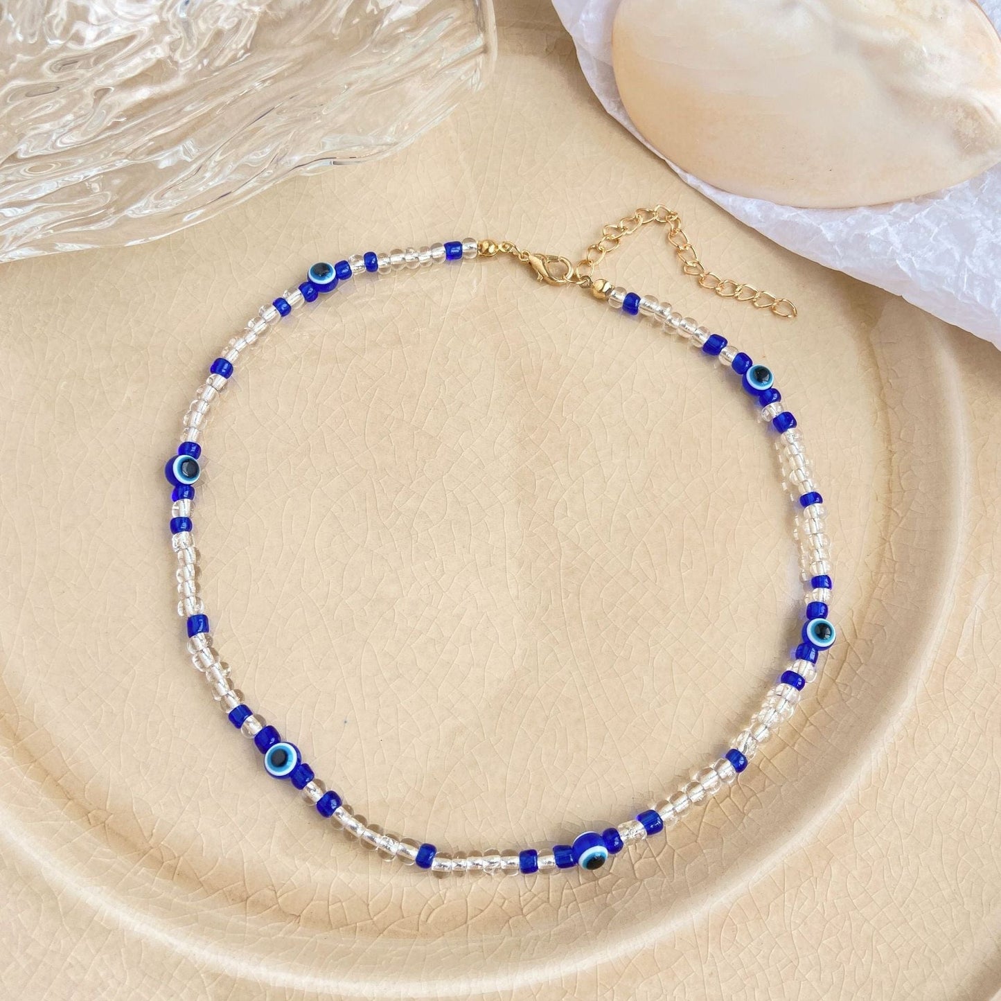 Greek Evil Eye Blue And White Evil Eye Beads Necklace