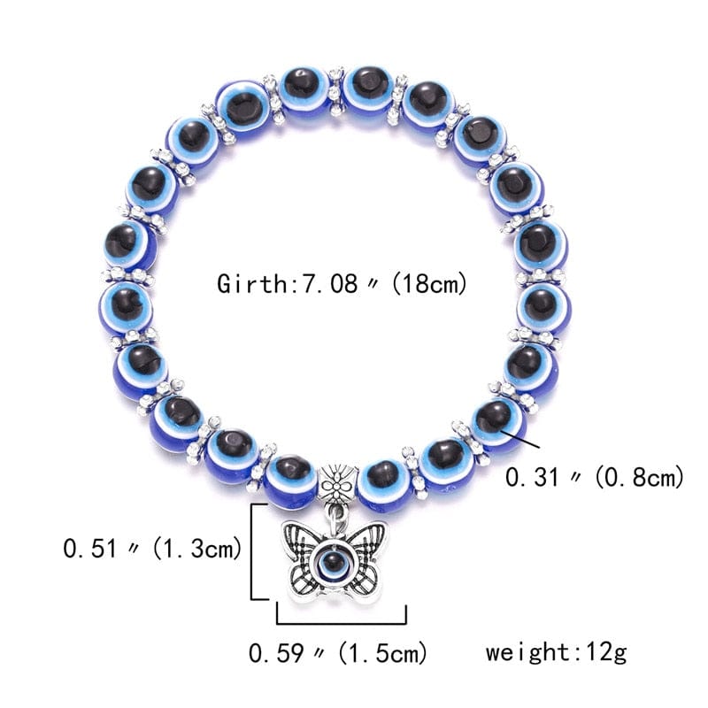 Greek Evil Eye Blue-Butterfly Multicolor Evil Eye Hamsa Hand Bracelet