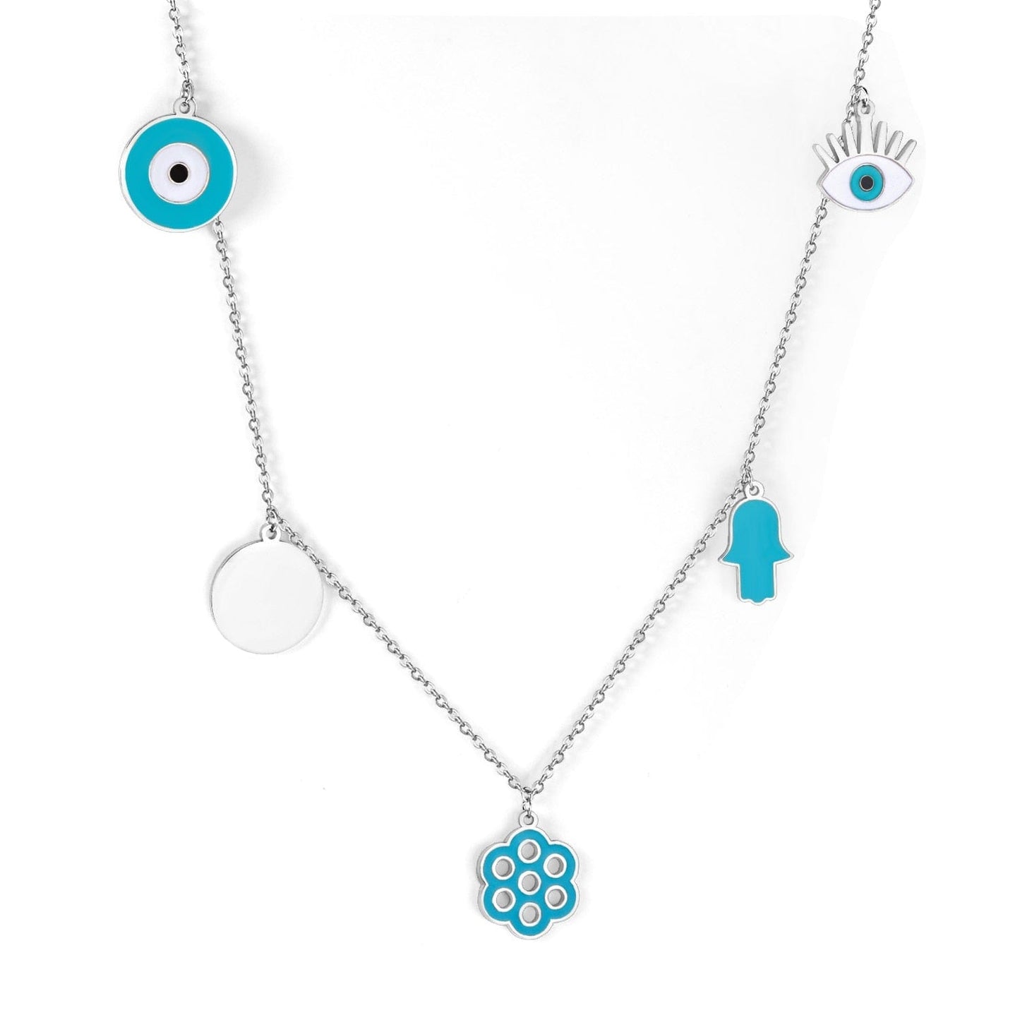 Greek Evil Eye Blue Charms / Silver Evil Eye Stylish Pendant Necklaces