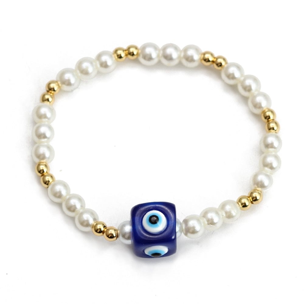 Greek Evil Eye Blue Cube /1peice Evil Eye Golden Beaded Bracelet