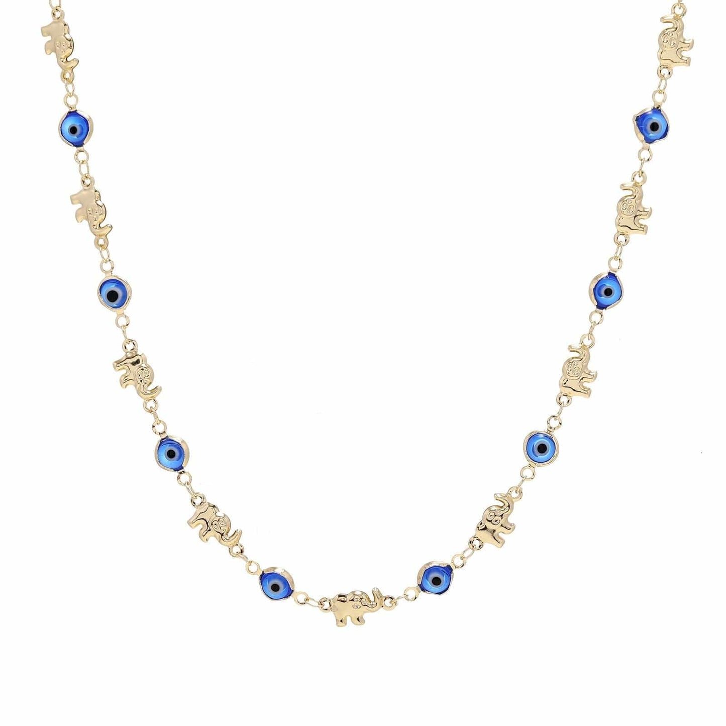 Greek Evil Eye Blue Evil Eye 14K Gold Plated Linked Necklace