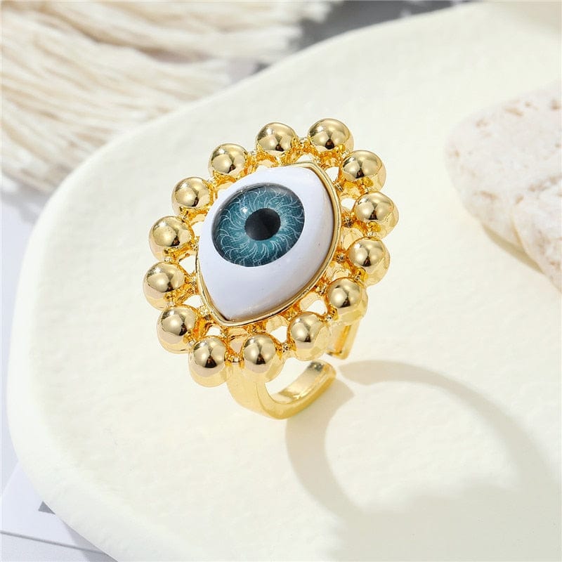 Greek Evil Eye Blue Evil Eye Bead Adjustable Ring