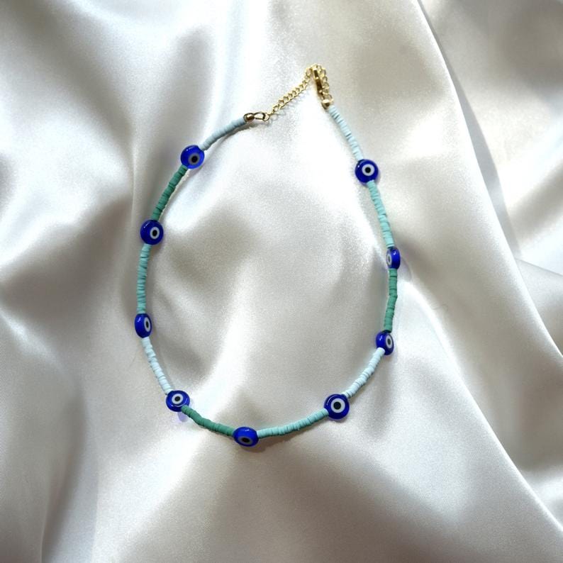 Greek Evil Eye Blue Evil Eye Full Beaded Necklace