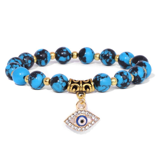 Greek Evil Eye Blue Howlite / 17cm Evil Eye Natural Stone Beaded Bracelet