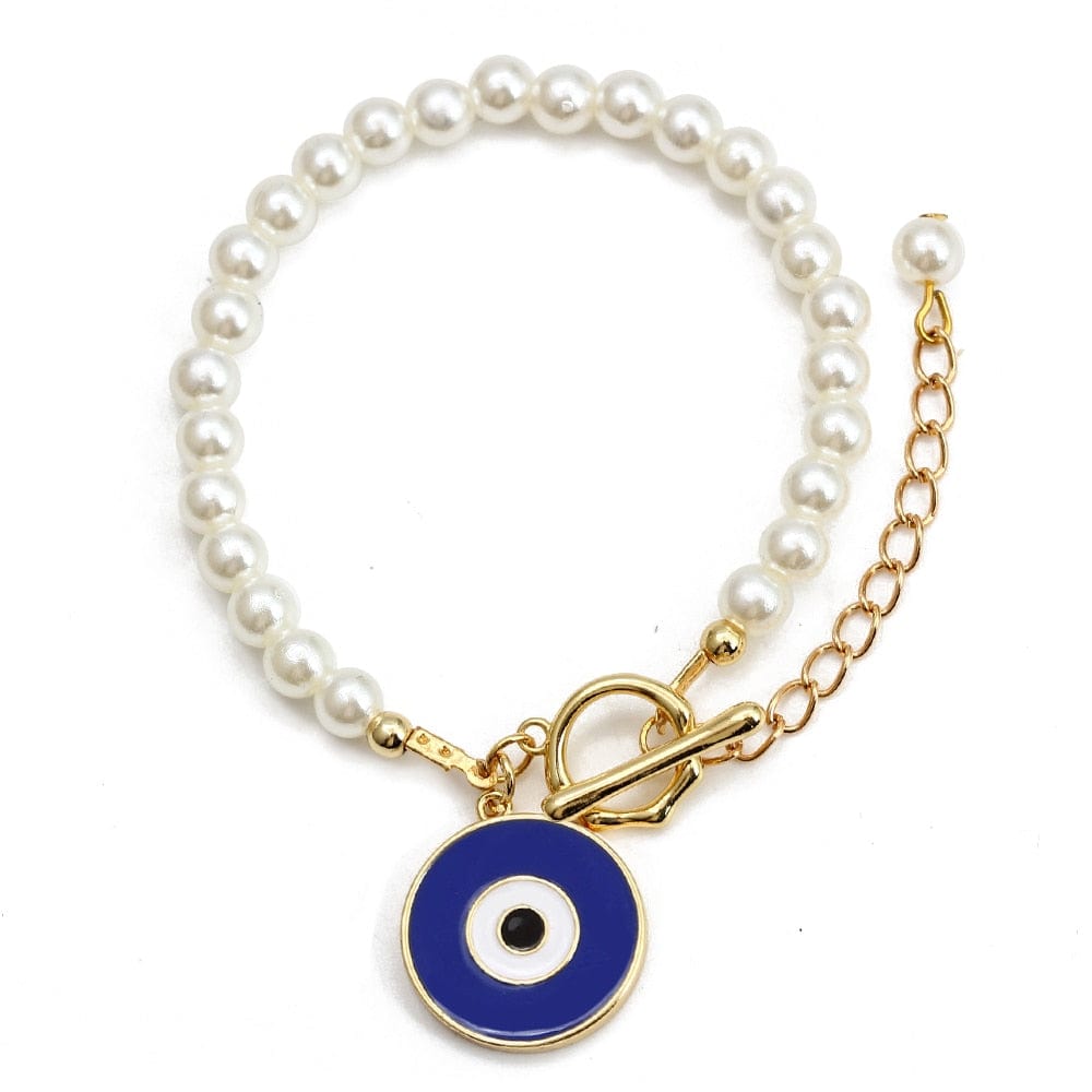 Greek Evil Eye Blue Round /1peice Evil Eye Golden Beaded Bracelet