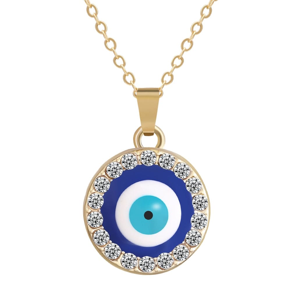 Greek Evil Eye Blue-Round Evil Eye 14k Gold Plated Necklace