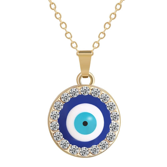 Greek Evil Eye Blue-Round Evil Eye 14k Gold Plated Necklace