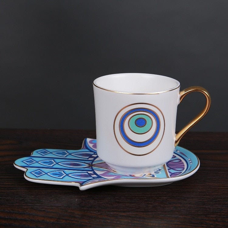 Greek Evil Eye Blue Saucer Evil Eye Cup With Hamsa Saucer