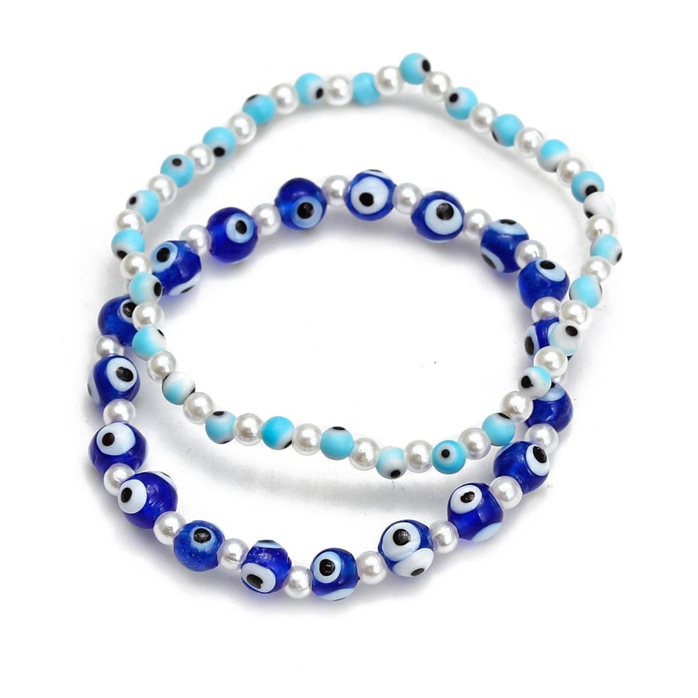 Greek Evil Eye Blue & Sky /3peice Evil Eye Golden Beaded Bracelet