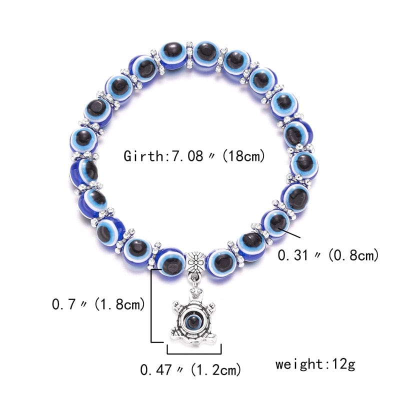 Greek Evil Eye Blue-Tortoise Multicolor Evil Eye Hamsa Hand Bracelet