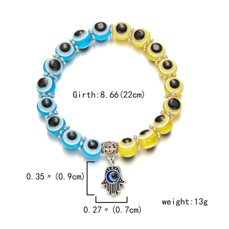 Greek Evil Eye Blue & Yellow Multicolor Evil Eye Hamsa Hand Bracelet