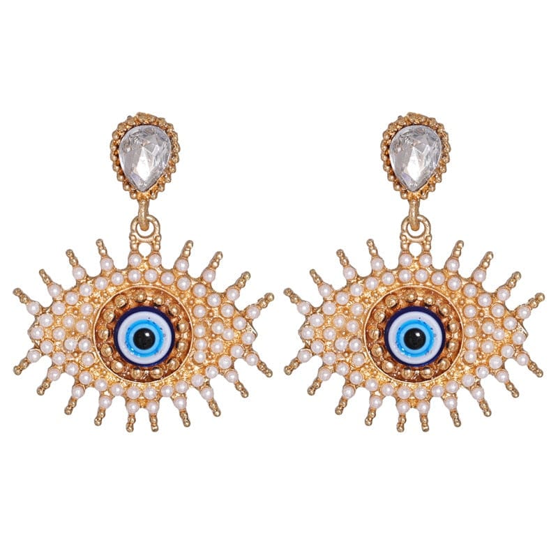 Greek Evil Eye Bright-Stone Evil Eye Drop Earrings