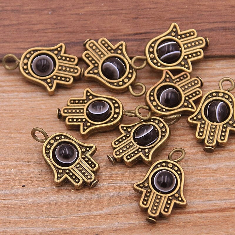 Greek Evil Eye Bronze Black Evil Eye Hamsa Hand Charm Pendants