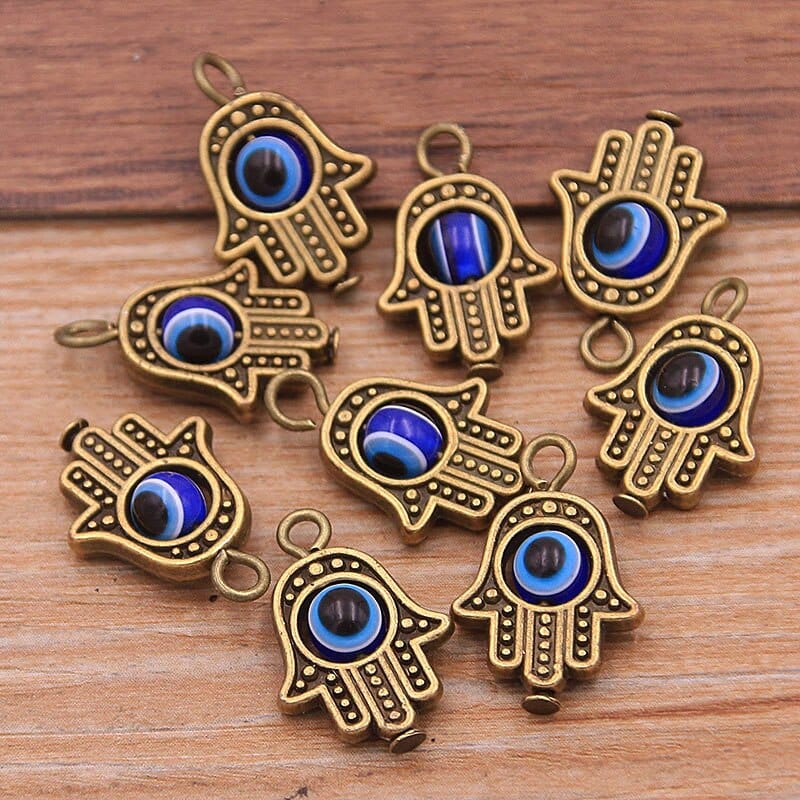 Greek Evil Eye Bronze Blue Evil Eye Hamsa Hand Charm Pendants