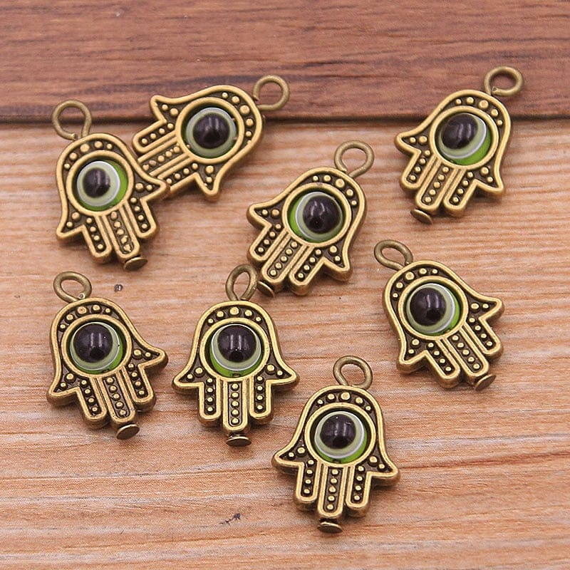 Greek Evil Eye Bronze Green Evil Eye Hamsa Hand Charm Pendants