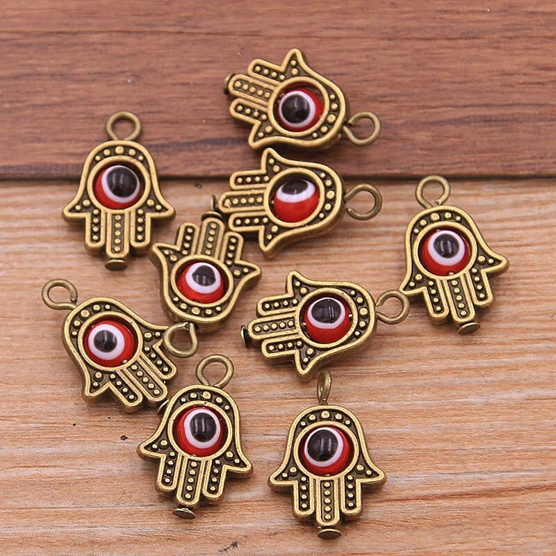 Greek Evil Eye Bronze Red Evil Eye Hamsa Hand Charm Pendants