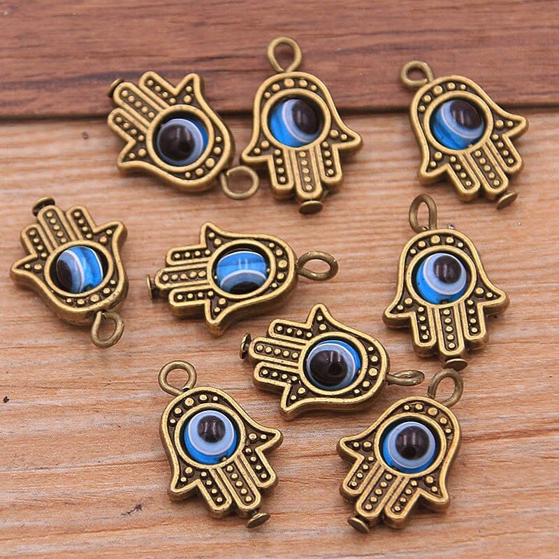 Greek Evil Eye Bronze Sky blue Evil Eye Hamsa Hand Charm Pendants