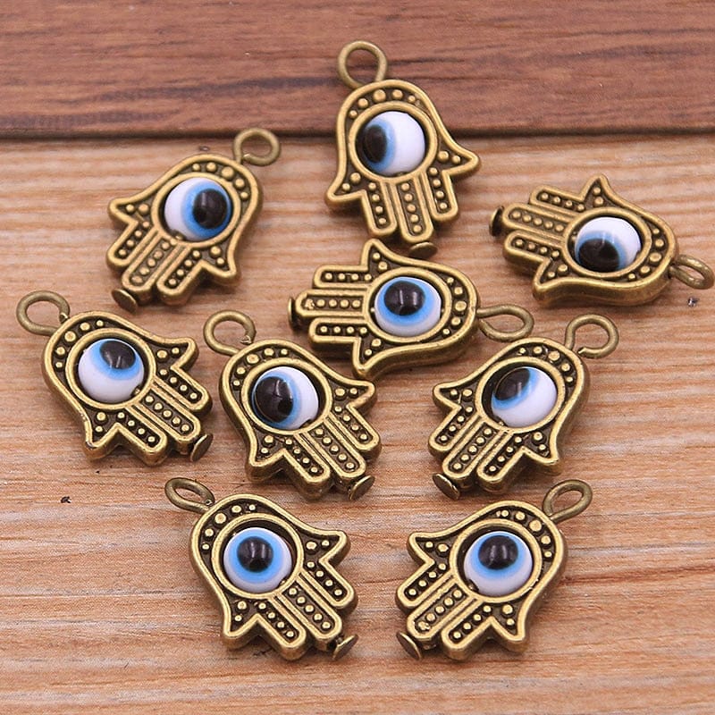 Greek Evil Eye Bronze White blue Evil Eye Hamsa Hand Charm Pendants