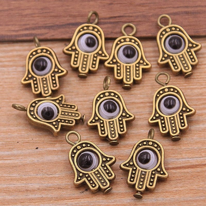 Greek Evil Eye Bronze White Evil Eye Hamsa Hand Charm Pendants