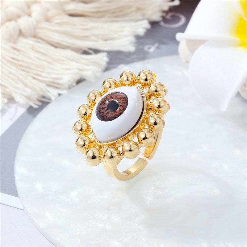 Greek Evil Eye Brown Evil Eye Bead Adjustable Ring