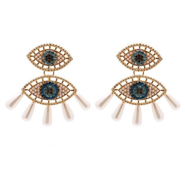 Greek Evil Eye Brown-Pine Evil Eye Drop Earrings