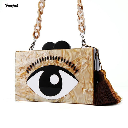 Greek Evil Eye Coffee Color Evil Eye acrylic clutch Purse