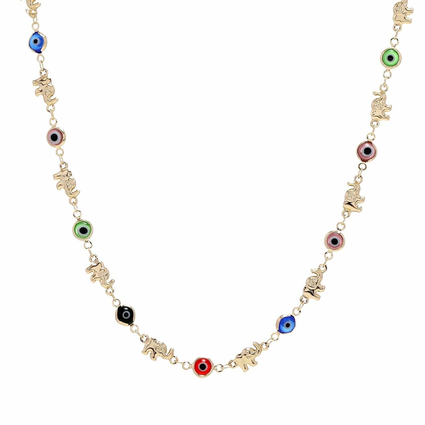 Greek Evil Eye Colorful Evil Eye 14K Gold Plated Linked Necklace