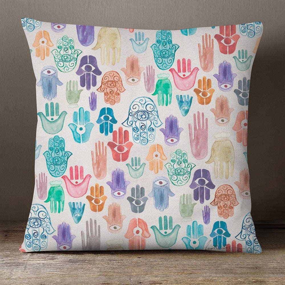 Greek Evil Eye Colorful Hamsa Hand Evil Eye Pillow