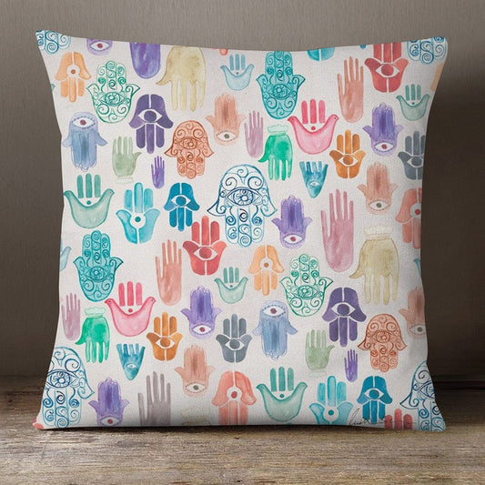 Greek Evil Eye Colorful Hamsa Hand Evil Eye Pillow