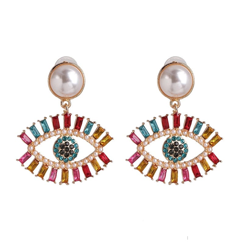 Greek Evil Eye Colorful-Peals Evil Eye Drop Earrings