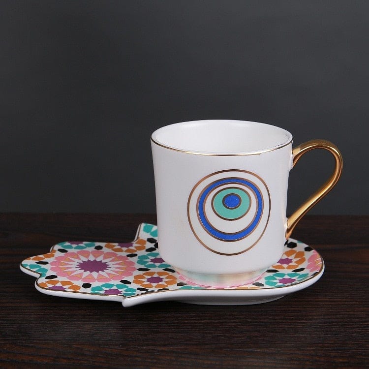 Greek Evil Eye Colorful Saucer Evil Eye Cup With Hamsa Saucer