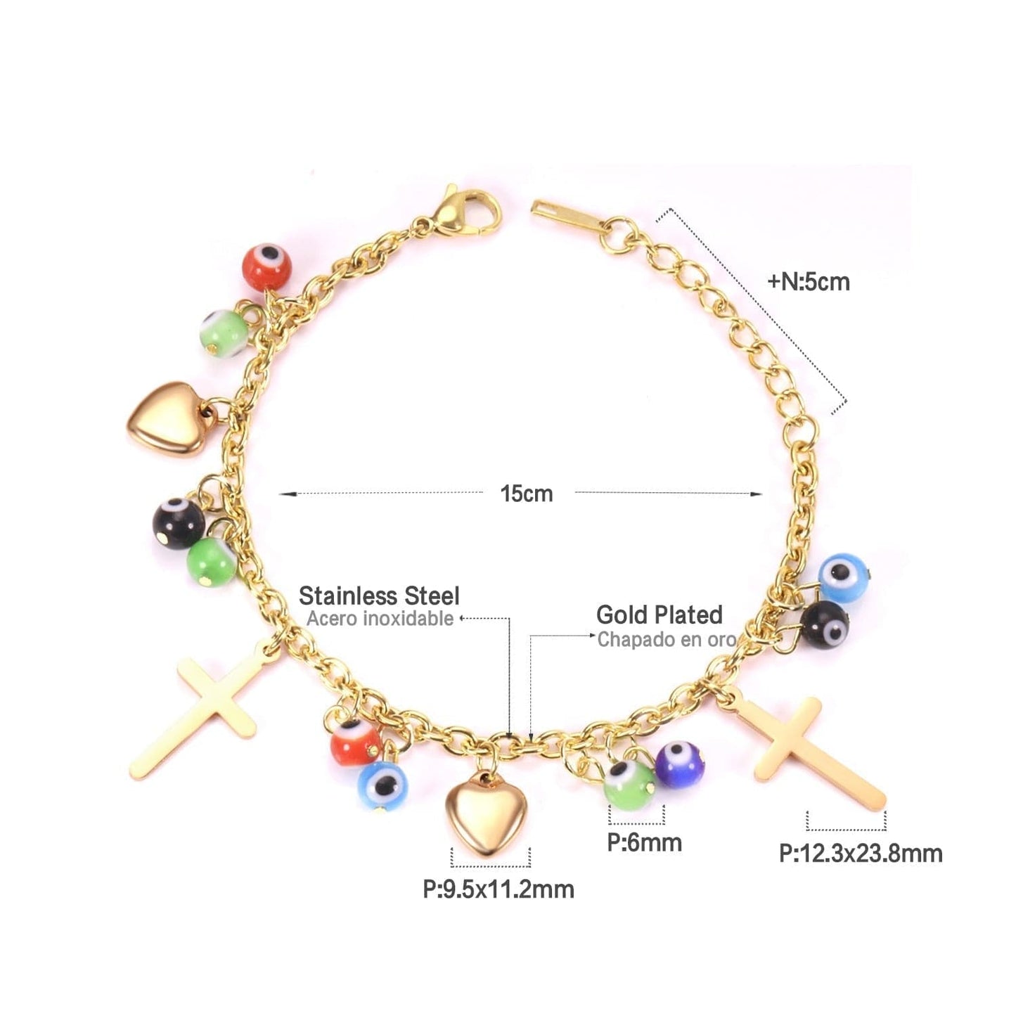 Greek Evil Eye Cross Colorful Evil Eye Charm Bracelet