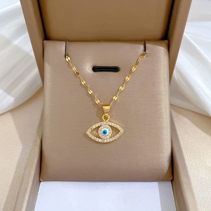 Greek Evil Eye Crystal Eye Pendant Evil Eye Stainless Steel Pendant Necklace