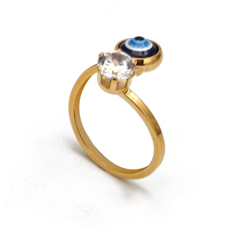 Greek Evil Eye Crystal Golden Evil Eye Stone Adjustable Golden Ring