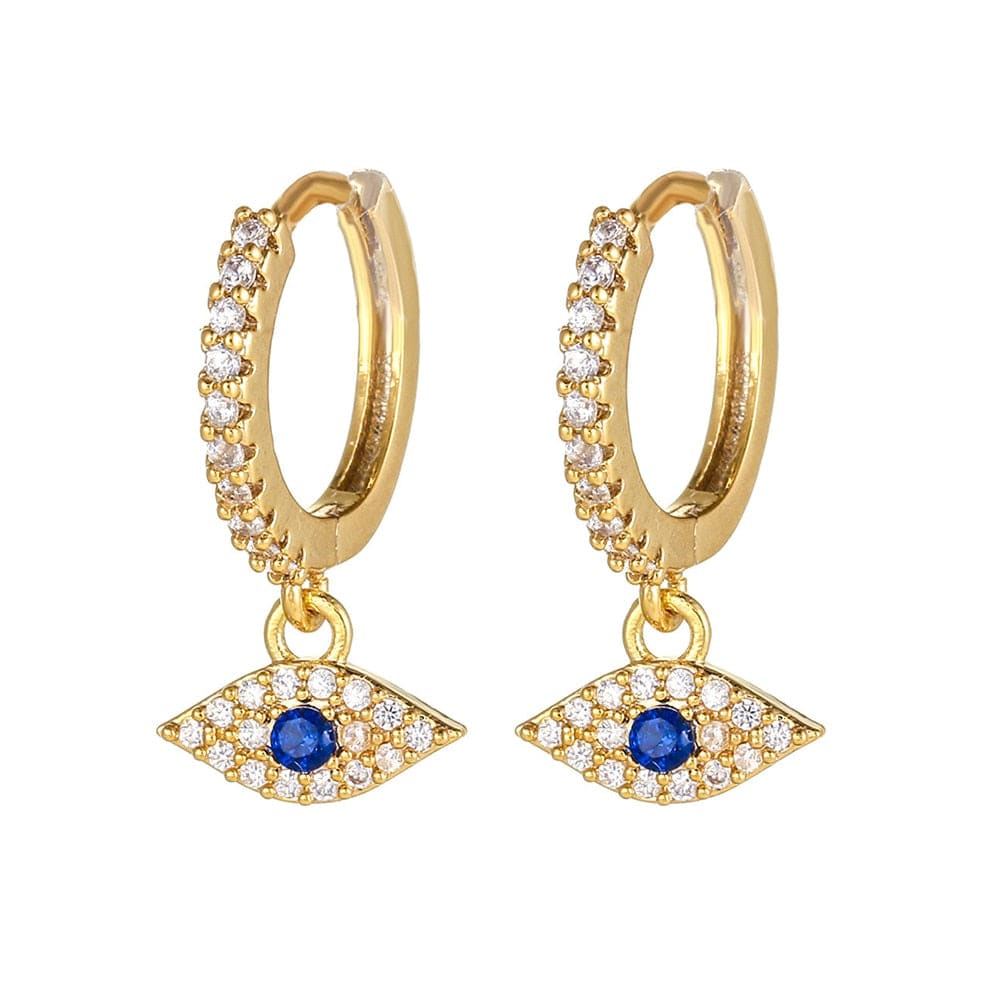 Greek Evil Eye Crystal Medium Blue Stainless Steel Evil Eye Hoop Earrings