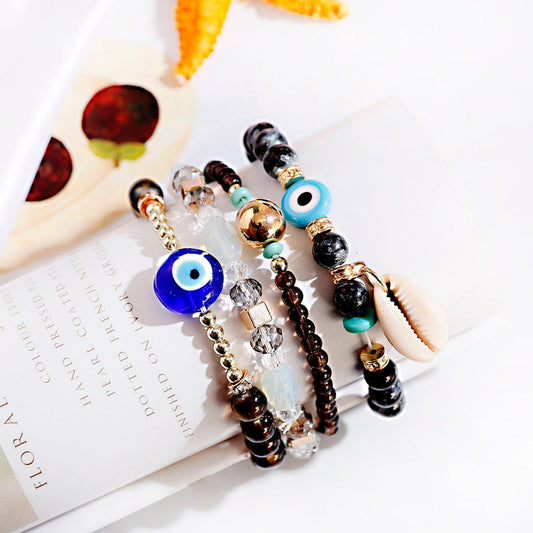 Greek Evil Eye Dark-Black Evil Eye Crystal Stone Bracelet