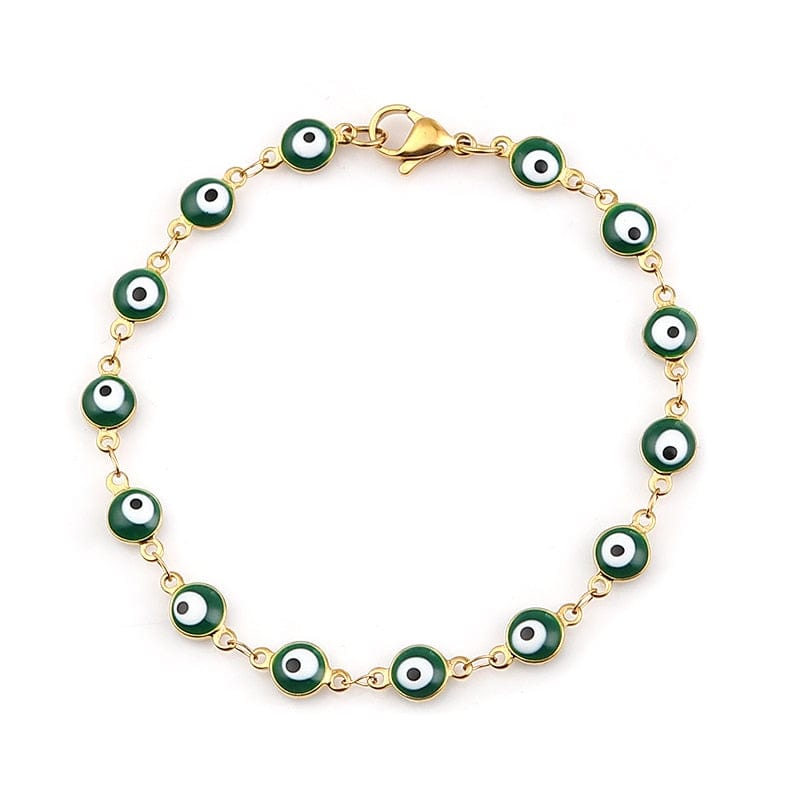 Greek Evil Eye Dark Green Multicolor Evil Eye Gold Chain Bracelets