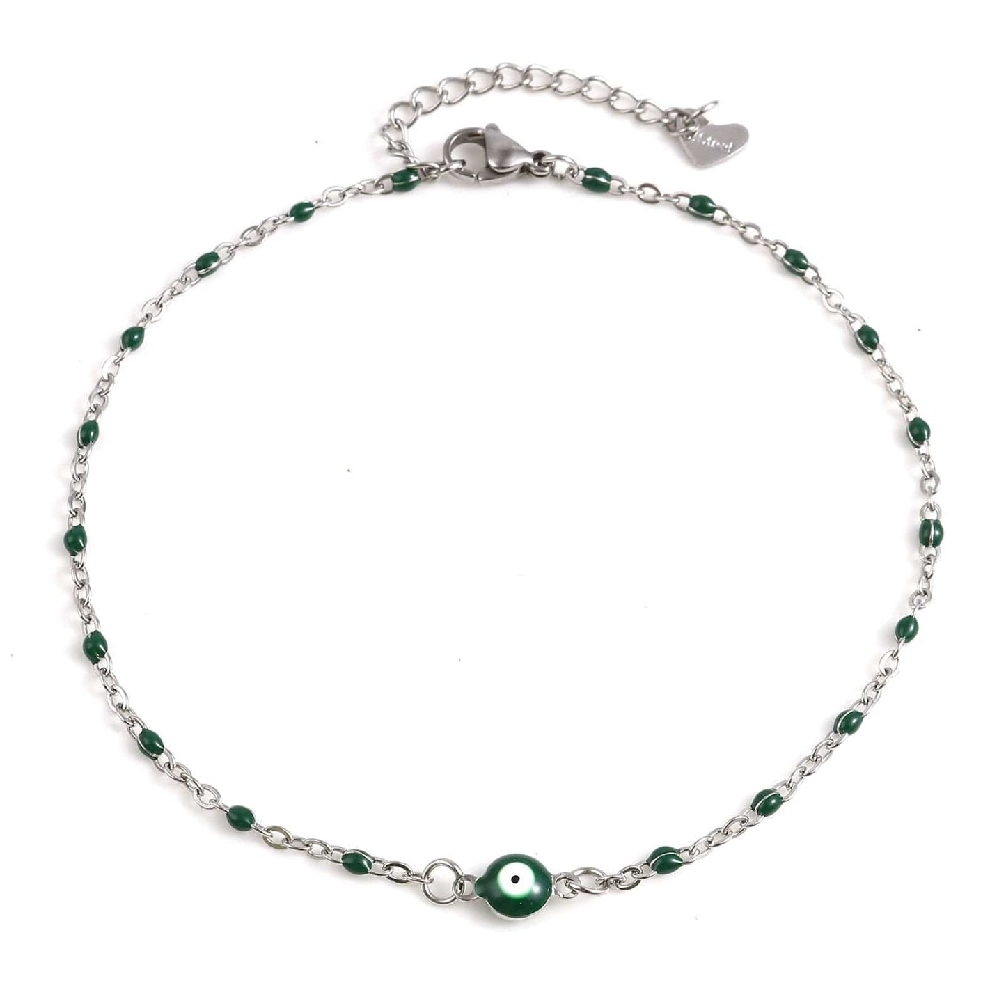 Greek Evil Eye Dark-Green Multicolor Round Evil Eye Anklet